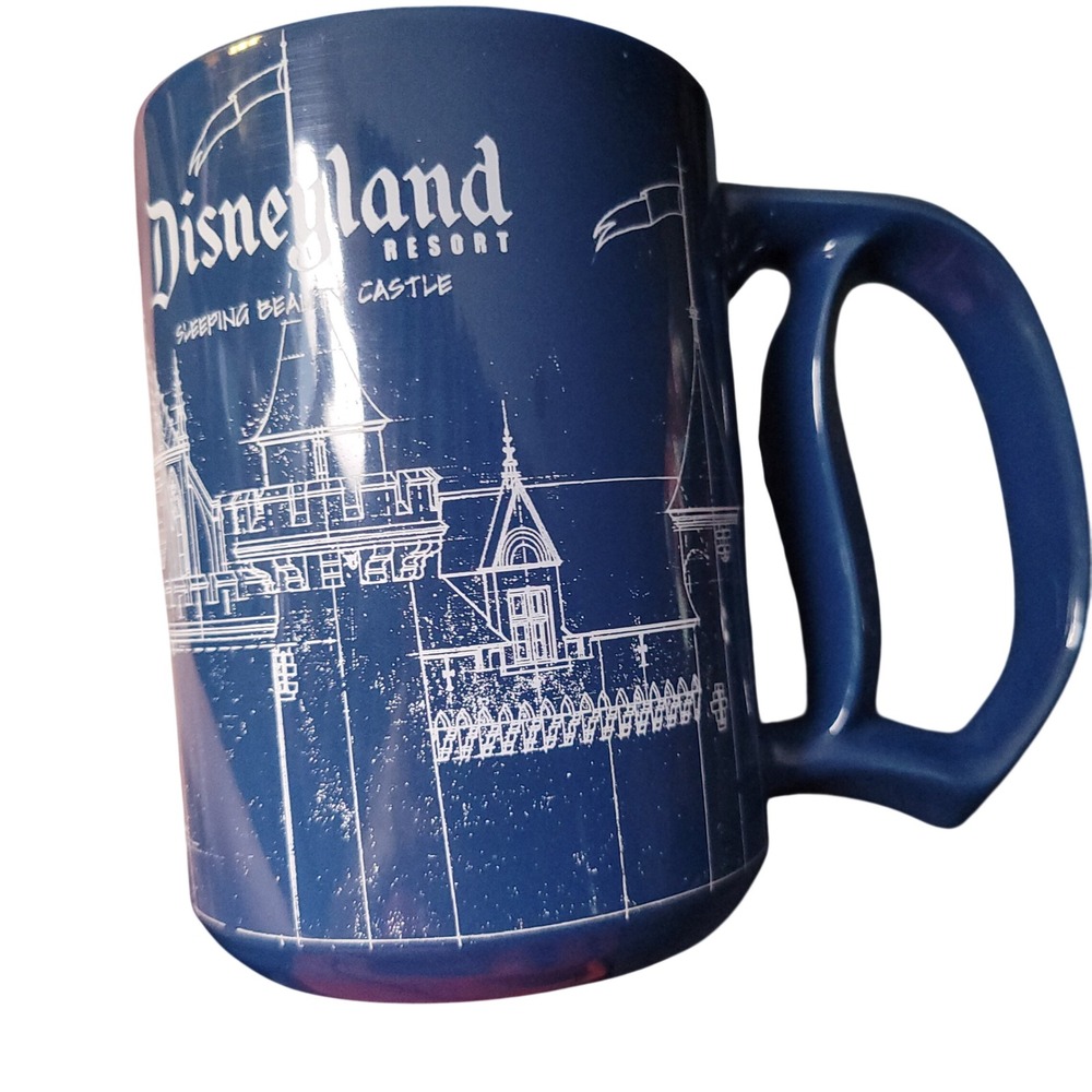 Disneyland Resort Sleeping Beauty Castle Blueprint Mug Navy Blue Ceramic 0717